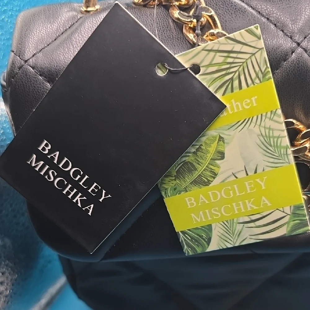 Badgley Mischka Black Quilted Crossbody with Gold Chain - Picture 3 of 5